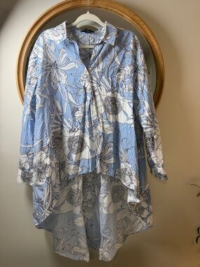 Grace Elements Blue White Floral Stripe Tunic